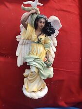 African American Woman Angel With Bells & A Bird  10 1/2 Inches Tall.  picture