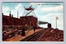 Pike's Peak CO-Colorado, Station on Summit, Railroad Tracks, Vintage Postcard picture