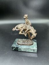 Vintage Miniature Bronze Statue Marble Base Bucking Bronco Cowboy 5 In Tall picture