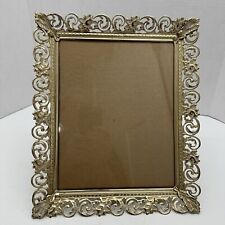 Filigree White Wash Floral Picture Frame 8x10 Gold Tone Metal Vintage picture