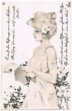 Raphael Kirchner Postcard with Pretty Girl and Flowers 1901 picture