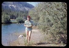1955 Drewry Original Slide Donner Lake Pretty Red Head Woman Walking Trail #4432 picture