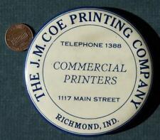 1930-40s Era Richmond Indiana J.M. Coe Printing Co. paperweight mirror VINTAGE-- picture