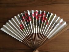 Asian Hand Paper Fan Painted Red Poppy Flowers Signed and Marked picture