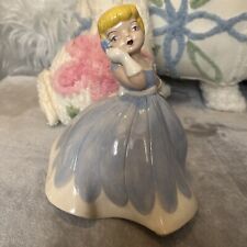 Vintage Porcelain Girl Figurine 7.25”Inches Holland Mold 1950's Blond Blue Dress picture