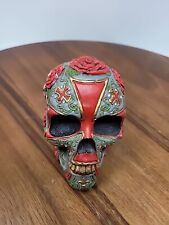 Carved Resin Gothic  Derek Frost Pacific Gifts Biker Skull With Rose Cross Lion  picture