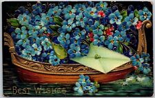 1910's Forget-Me-Nots Blue Flowers Best Wishes Greetings Posted Postcard picture