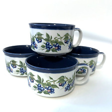 Set of 4 Otagiri Japan Soup Mugs Ruth Pengal Blueberry Vines Blueberries picture