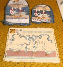 3 pc. VTG, white Geese with Ribbons, Toaster & Blender cover and place mat picture