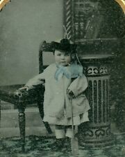 Victorian Toddler Child with Toy Shovel, Antique Vintage Ambrotype Photo  picture