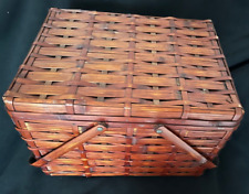 VINTAGE JAPANEESE PICNIC BASKET BAMBOO/WOVEN LARGE 17.5X13.5X12 W/INSIDE TRAY picture