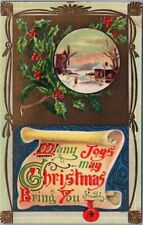 1910s CHRISTMAS Postcard Winter Windmill Scene Many Joys May Christmas Bring You picture