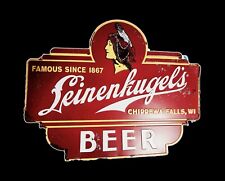 Leinenkugel's Beer Tin Tacker Embossed Metal Sign Indian Maiden Logo Authentic picture