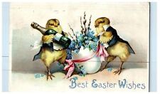 Easter Anthropomorph Chicks Wine Clapsaddle (?) Hatched Egg Flowers Postcard picture