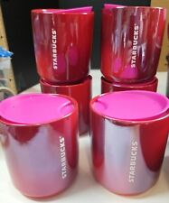 6 set Starbucks Holiday Ceramic Travel Mini Tumbler 8oz Lid Gradient Cherry Red picture