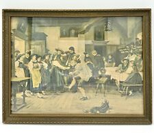 Antique Wood Framed German Pub Litho Print, Signed Franz Defregger Pretty Frame picture