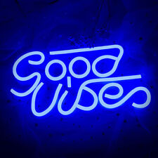 Blue Good Vibes USB LED Neon Sign Light Kids Bedroom Bar Man Cave Wall Decor picture