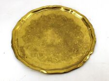 Antique-Style Brass Platter- Large Handcrafted Vintage Etched Floral Metal Décor picture