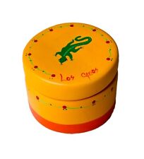 Handpainted Los Cabos Gecko Clay Trinket Case Traditional Mexican Colors Vintage picture