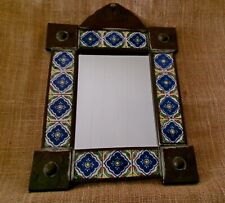 Vintage Mexican Vintage Punched TIN & TALAVERA TILE Mirror picture