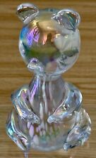 Vintage Iridescent Clear Art Glass Bear Paperweight Figure with White Stripes picture