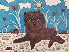 AFFENPINSCHER in Garden ORIGINAL 9x12 Mixed Media Painting impressionism Dogs picture