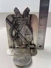 Metal Book Ends Vintage  Golf Bag Sport 6.25” X 4.75” Heavy picture