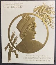 1880s~Manchester NH~G W Dodge-Boot Shoes Victorian Trade Card-Embossed Gold picture