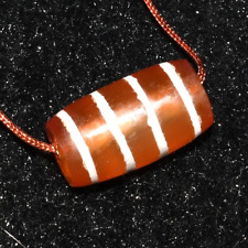 Genuine Ancient Etched Carnelian Stone Bead with 4 Stripes in Perfect Condition picture