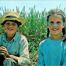 Vintage 1960s Boy Girl Amish Country Postcard Greetings From Kids Children picture