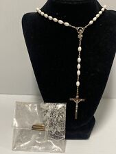 Vintage INRI Italy White Beads Rosary 20