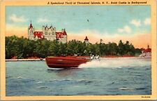 Vtg 1930's Speedboat Thrill Boldt Castle Thousand Islands New York NY Postcard picture