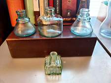 Four antique/ vintage aqua glass inkwells picture