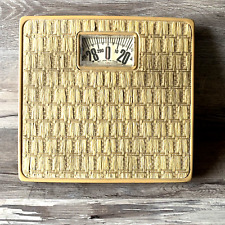 Vintage Counselor Bathroom Scale, Mid Century Metal Woven Tiki Style 1950’s picture