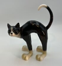 Tuxedo Cat Ceramic Figurine Big Feet Arched Back Unique Vintage? picture