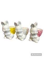 Vintage Ceramic Porcelain 3 Piece Rabbit Shaped Egg Cup Holder Made In Japan picture