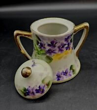 Nippon Hand Painted Purple Lilacs/Violets Covered Sugar Bowl 5