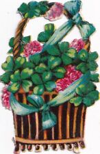 Antique Victorian Edwardian Die Cut Scrap - Flowers in Basket 3.25 inch picture