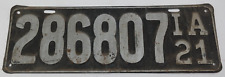 1921 Iowa Metal License Plate 286807    TF picture