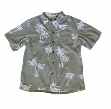 VTG Kalaheo Mens L Hawaiian SS Green Shirt Palm Tree Made in Hawaii Cotton picture