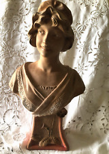 Stunning Large Antique French Art Nouveau Terracotta Bust By F Touché 15.1/2