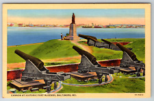 c1940s Linen Cannon Historic Fort McHenry Baltimore MD Vintage Postcard picture
