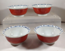 Set of 4 Vintage Porcelain Asian Red Band Footed Dessert Bowls picture