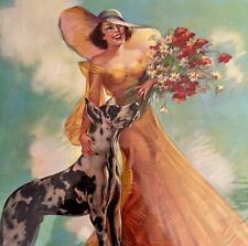 On The Bluff Irene Patten Harlequin Great Dane 1940s Lithograph Art Print HM1B picture
