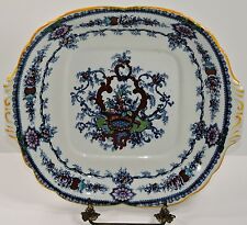  CAULDON CAKE PLATE FLOW BLUE HANDLED  #3960 ANTIQUE 1850'S picture