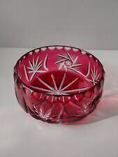 Vintage Bohemian Ruby Red Cut Clear Crystal Serving Bowl picture