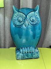 Porcelain/Ceramic 12” Turquoise Teal  Handmade Fire Glazed Hoot Owl Home Decor picture