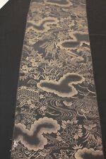f-072 antique silk and urushi kimono fabric - plants and mist - 13-3/4