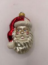 Vintage Blown Glass Ornament Santa Claus Head W Glitter 5