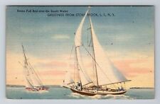 Long Island NY-New York, Under Full Sail, Sunlit Water Vintage c1946 Postcard picture
